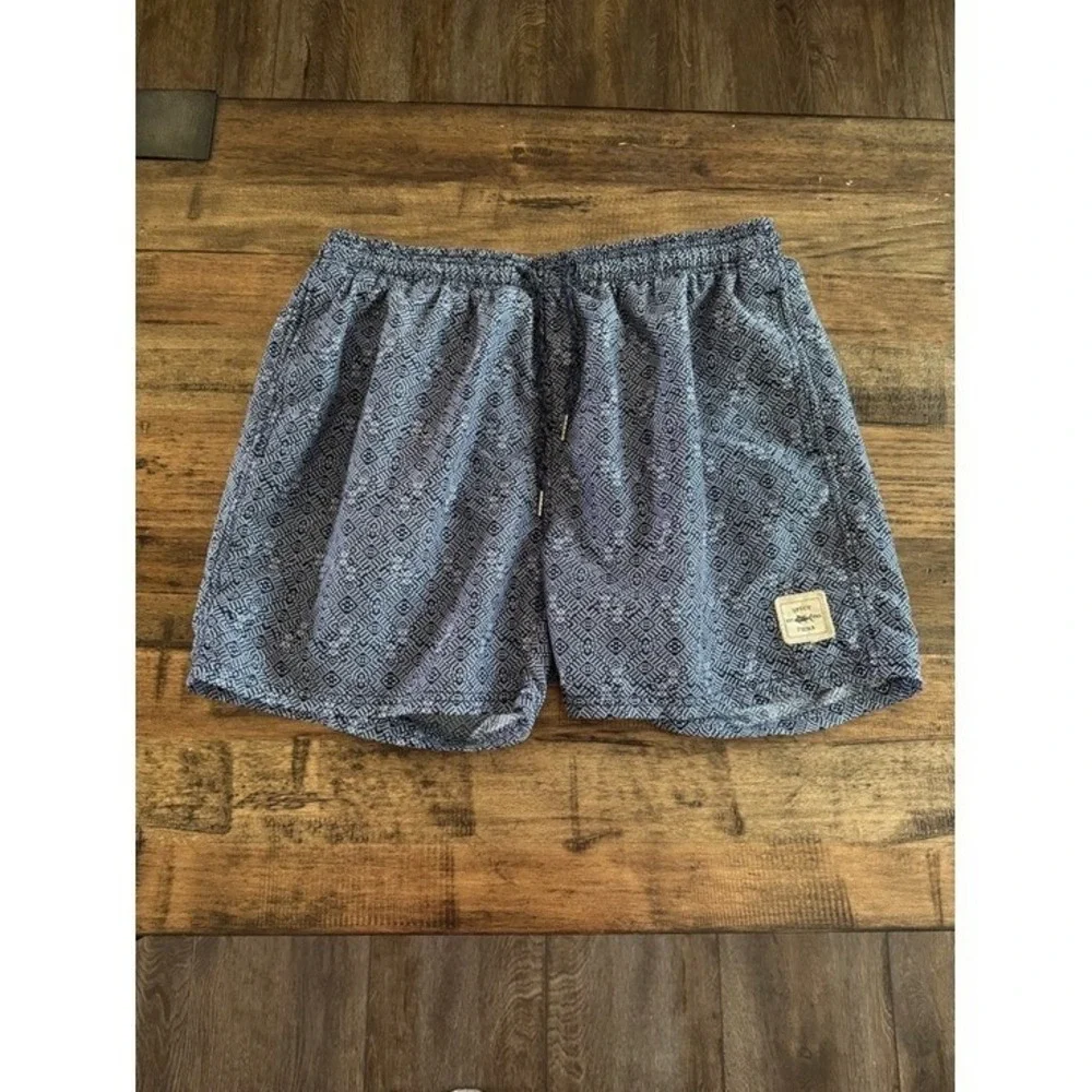Spicy Tuna Men's XL Swim Trunks Blue Geometric Print Lined‎ Board Shorts